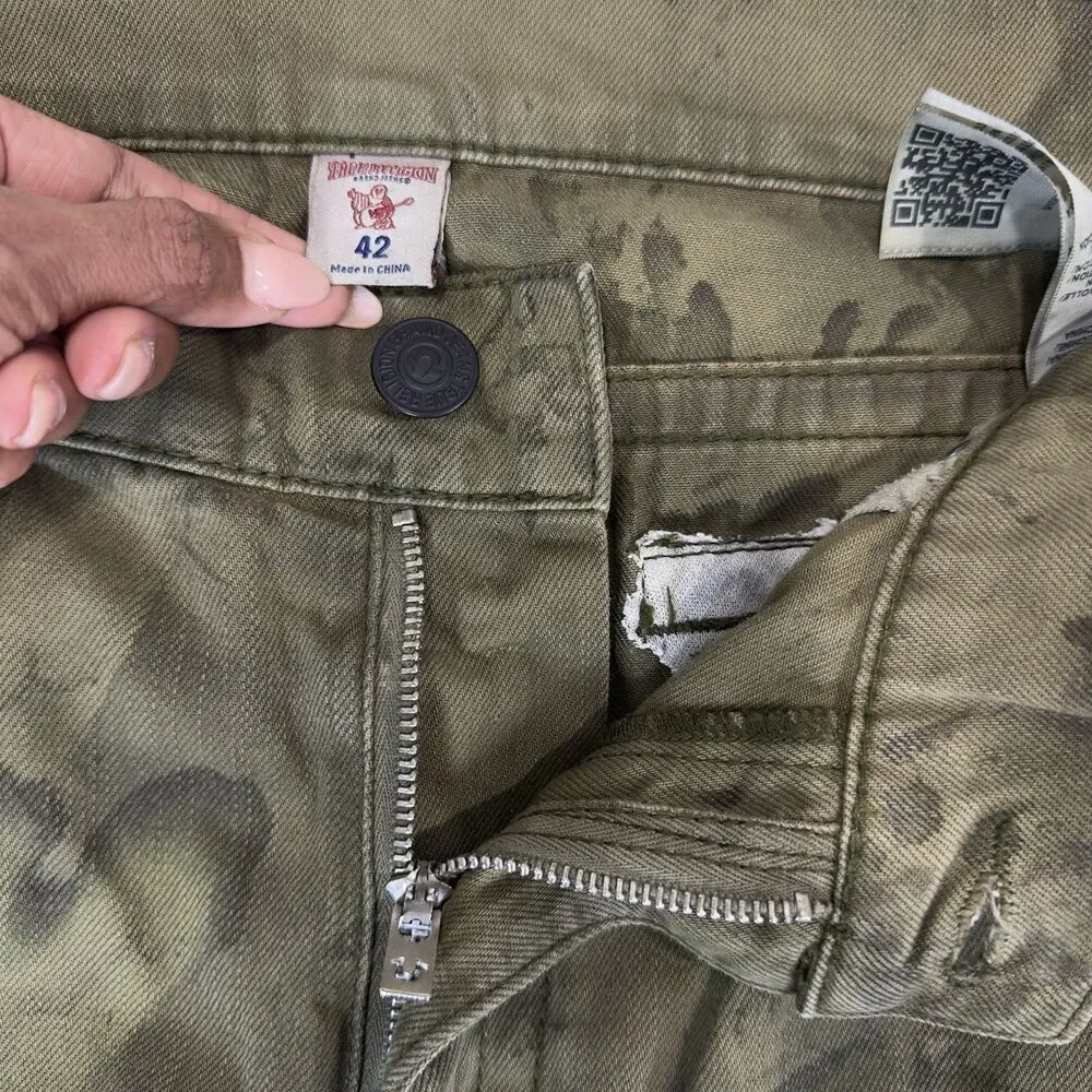 True Religion Section Straight Jeans Men’s 42 Olive Camo Tie Dye Wash